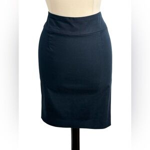 Zara Women's Basic Staple Midi Pencil Skirt, Back Zipper Closure and Slit, Navy